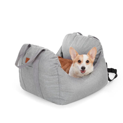 Corgi resting in grey Pet Awesome dog car seat for travel safety