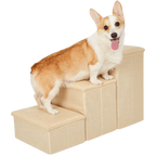 Corgi standing on beige Pet Awesome dog stairs for bed or sofa access