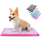 Corgi on pink Pet Awesome dog potty tray with available color choices