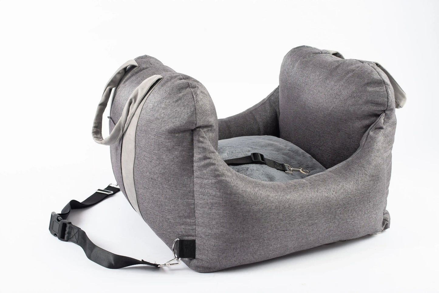 Grey Pet Awesome dog car seat with seatbelt strap and soft cushion