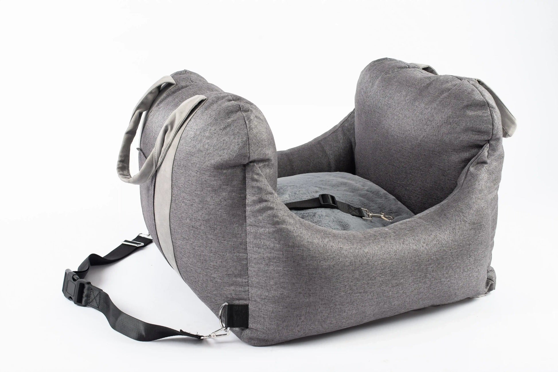 Grey Pet Awesome dog car seat with seatbelt strap and soft cushion