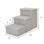Size chart showing dimensions of Pet Awesome grey dog stairs: 27x13x17 inches