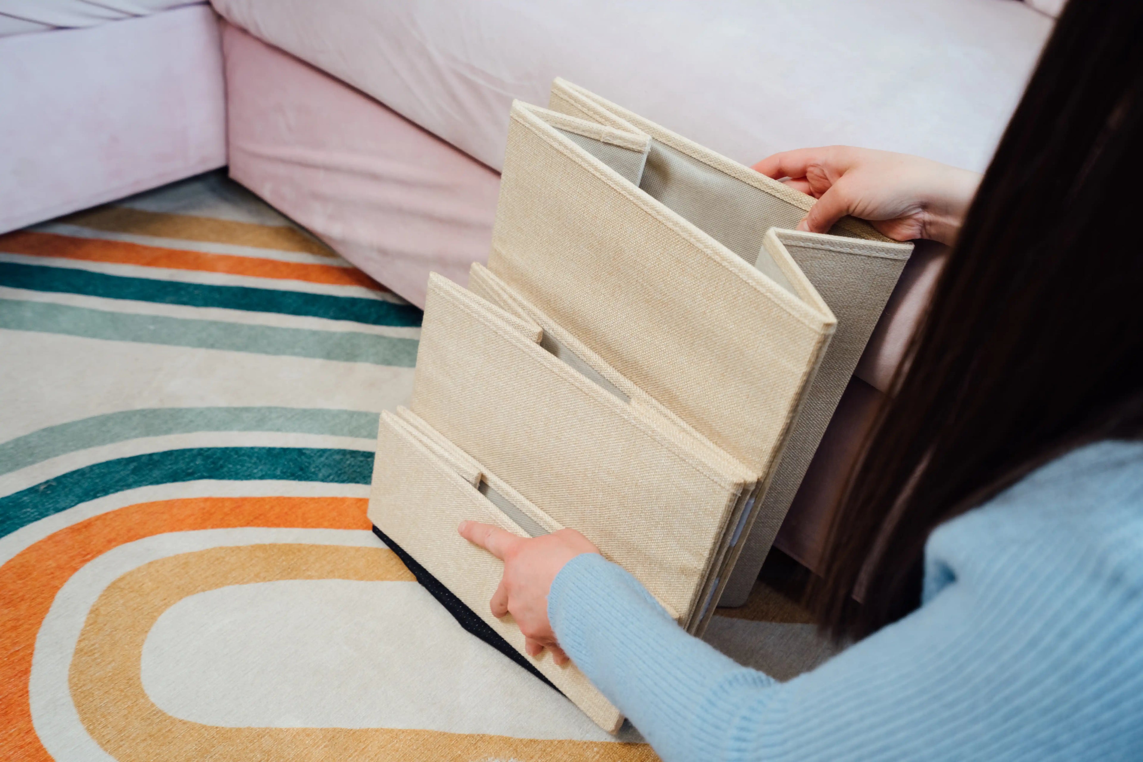 Pet Awesome beige dog stairs folded flat for compact storage